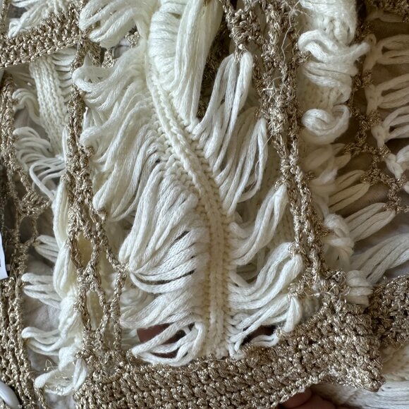 Zara Medium trendy, stylish, cream/ bronze button down Bohemian crochet sweater - Picture 6 of 12